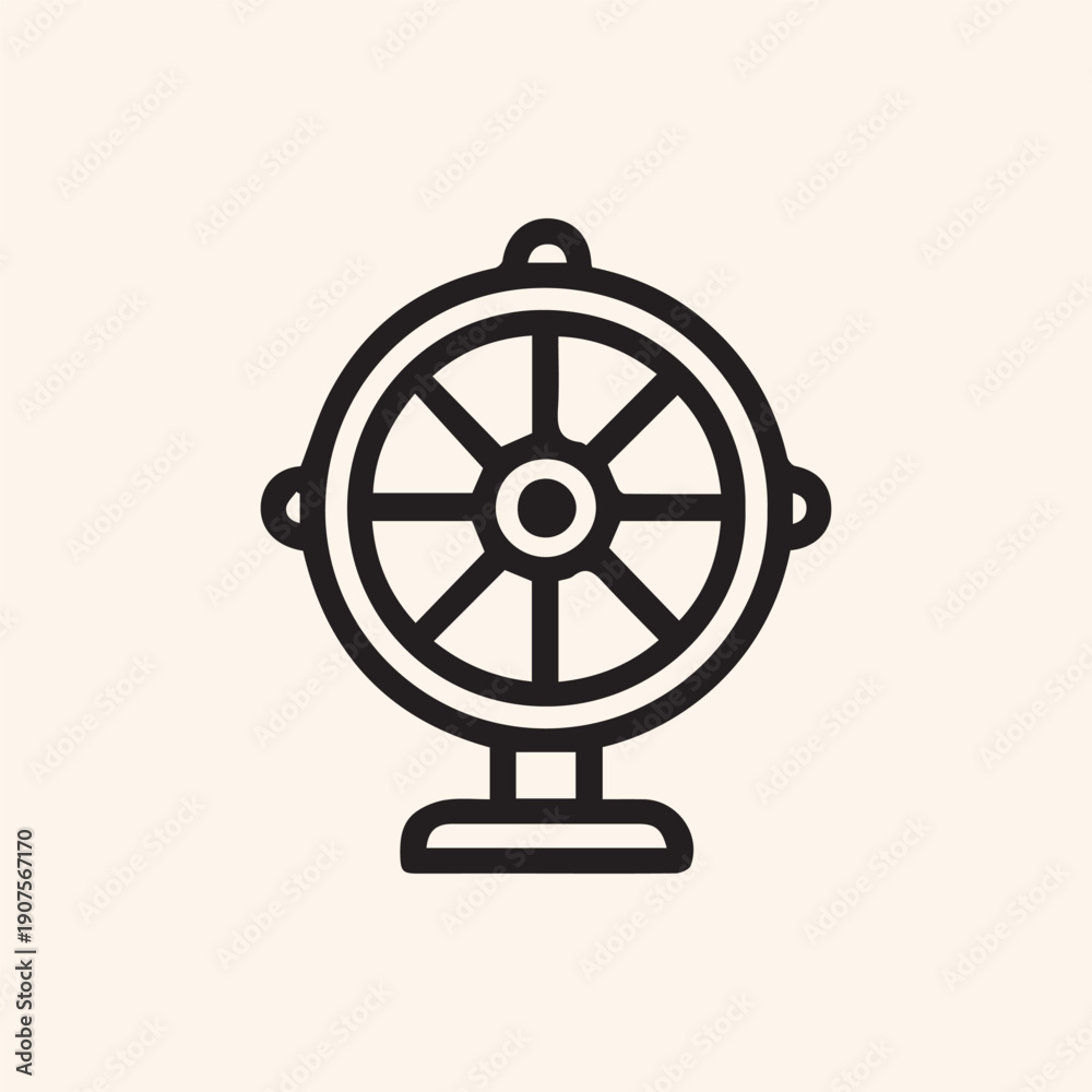 Obraz premium Minimalist Black Line Dharma Wheel Icon on a Cream Background Art