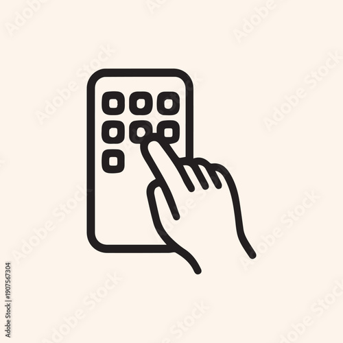 Simple Black Line Icon Of A Hand Entering A Pin Code On A Keypad