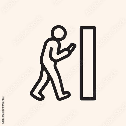 Distracted Walking Icon Person About to Collide With Wall on Phone