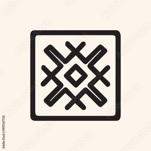 Minimalist Black Geometric Tribal Symbol in a Rounded Square Frame