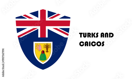 Fotografía Turks and Caicos flag in shield shape with high quality