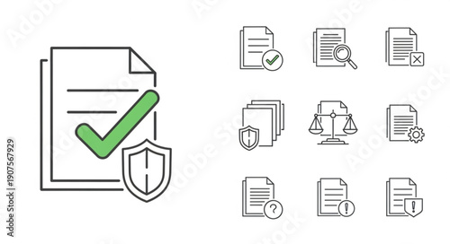 Document security and legal icons set.