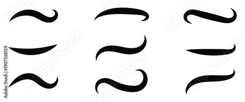Swoosh and swash typographic tail elememts ideal for sports and luxury brand logos, web or social media designs. Curved vector tail shape isolated on a white background.