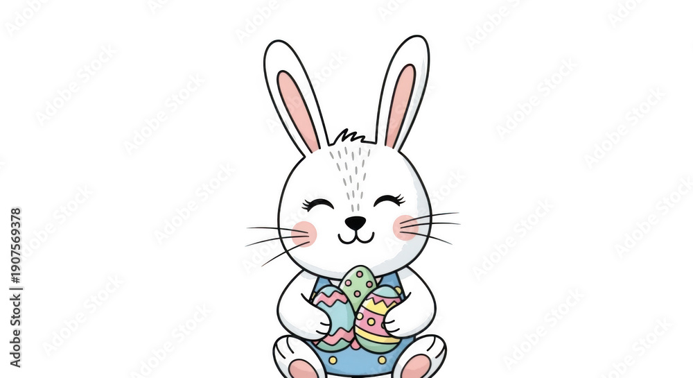 Fototapeta premium Adorable Black Bunny Holding Colorful Easter Eggs on Black Background