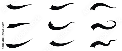 Decorative curved shape vector Swoosh tails or swashes elements for test style, sports or brand logo and digital design. Vector illustration.