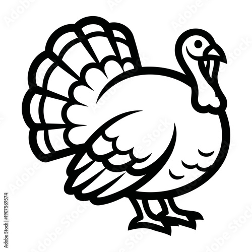 Stylized outline of a turkey with fanned tail feathers, great for Thanksgiving and holiday designs.