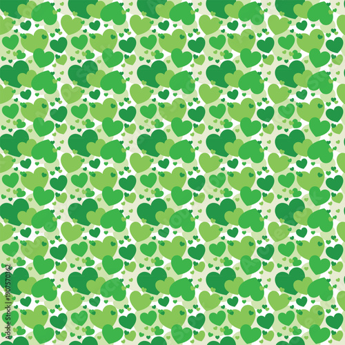 A patterned background material with a Valentine's Day theme, dotted with cute green hearts and with swatch support.