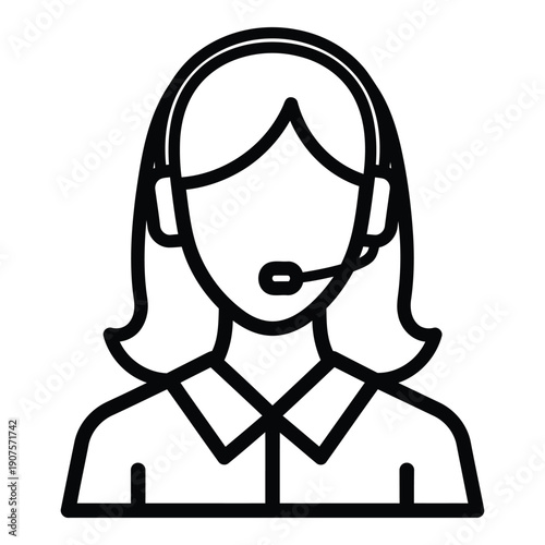 Icon of a customer service representative with headset, representing support, communication, and call centers.