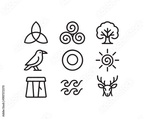 Mystical Celtic and Pagan Symbols A Black Line Icon Set Collection
