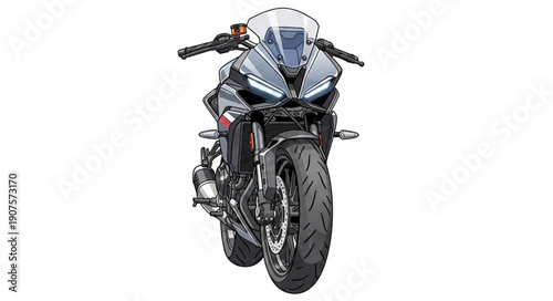 Modern Sport Motorcycle Front View Isolated White Background.