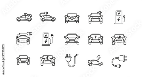 Electric Car Icons Charging Station and Plug Symbols.