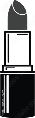 Black and white lipstick icon vector illustration isolated on white background for beauty salon branding cosmetic product design and makeup artist marketing materials