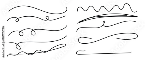 Red brush stroke underline collection. Vector swoosh brush handwritten underline set for accent, pencil emphasis element. Geometric vintage style, fashion design elements vector collection.