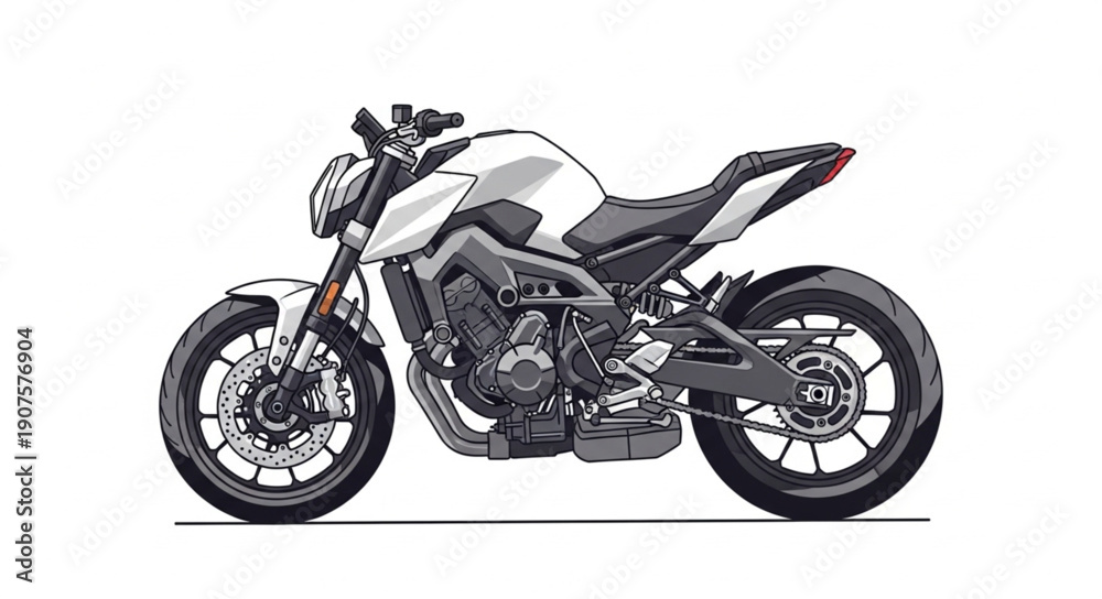 Fototapeta premium Modern White Motorcycle Side View Isolated on White Background.