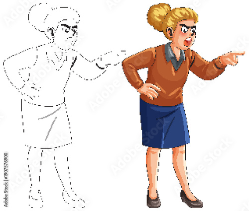 Angry Businesswoman Pointing and Scolding in Vector Illustration