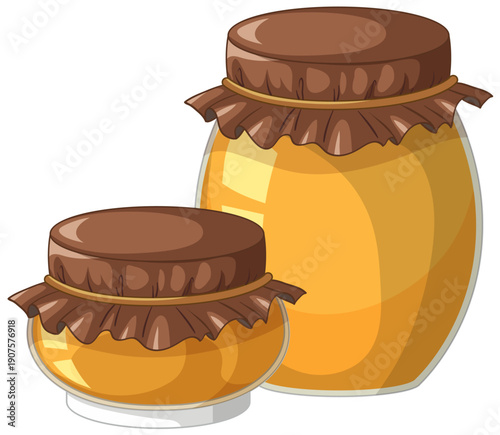 Two Glass Jars Filled with Golden Honey and Brown Lids