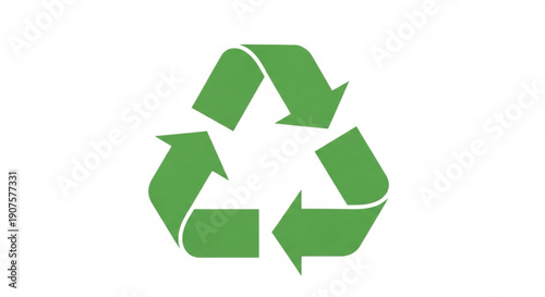 Green recycling symbol with three arrows on white background