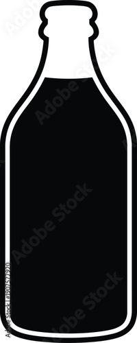 Minimalist vector icon of a glass soda bottle filled with dark liquid isolated on white background for beverage packaging design or soft drink symbol