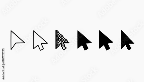 www internet concept Mouse Click Cursor Icon Set – Pixel Arrow Pointer Symbols for UI and Web Design