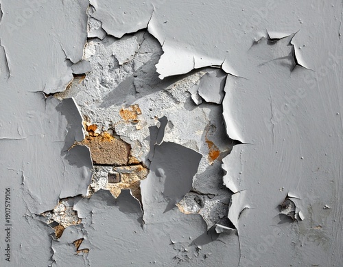 Close-up of peeling paint on a weathered wall, revealing the aged surface beneath.