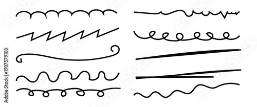 Marker scribble elements collection. Hand drawn strokes, underlines. Simple brush stocks calligraphy effects ideal for business, school presentation. Doodle set isolated on white background.
