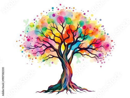 Vibrant watercolor tree of life art evokes spiritual growth and natural harmony in this boho-inspired print,  growth,  wall art