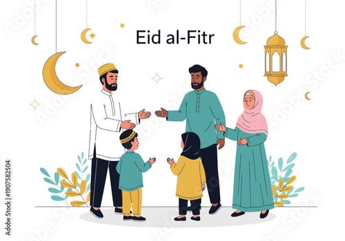 Celebrating Eid al-Fitr A joyful Muslim family gathering and exchange of greetings