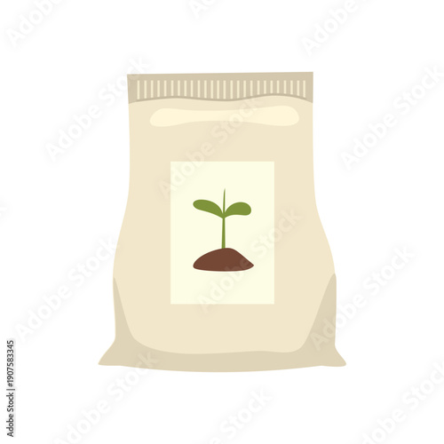 Seed Bag with Sprout Icon. Fertilizer bag. Fertilizer plant. Organic fertilize. Gardening Fertilizer Sack. Organic fertilizer.