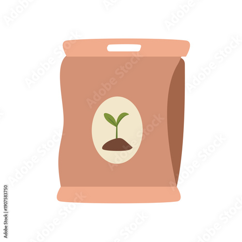 Gardening Soil Bag with Plant Sprout Icon. Soil Nutrient Fertilizer Bag. Plant Food Fertilizer Bag. 