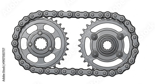 Motorcycle Chain and Sprockets Close Up Detail.