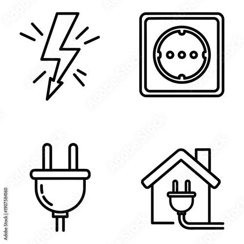 Electricity and Power Outline Vector Icon Set for Energy and Home Electrical Systems