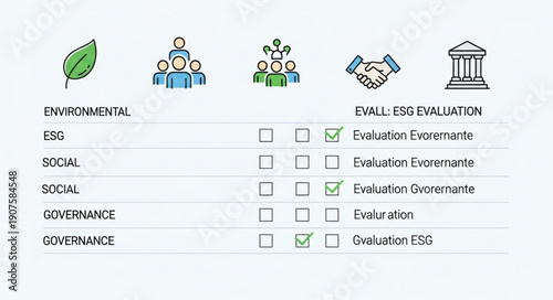 ESG concept with icons and checkboxes for environmental social governance.