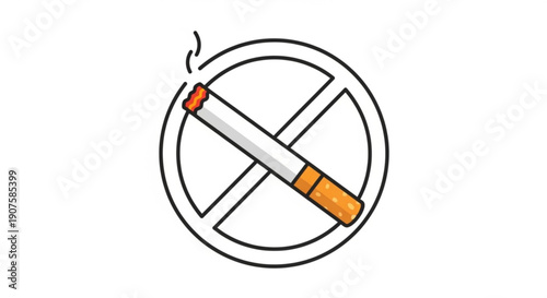 No smoking sign with cigarette inside prohibition symbol on white background