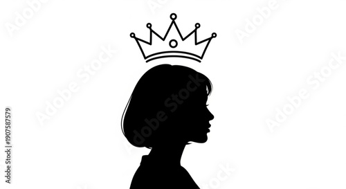 Black silhouette of a girl's head with a crown on her head in profile