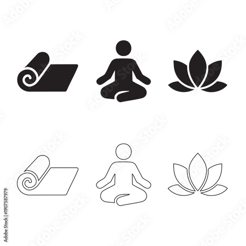 Yoga Meditation And Mindfulness, Fitness Icon Set