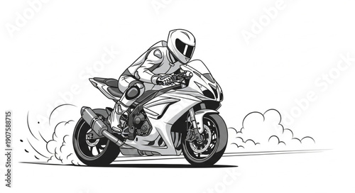 Motorcycle Racer Speeding on Track with Dust Clouds.