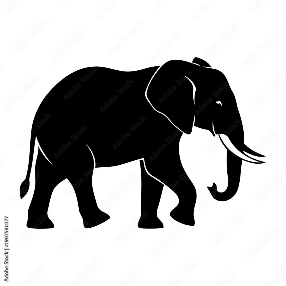 Obraz premium Elephant Silhouette Vector Illustration - Majestic Wild Animal Walking Symbol
