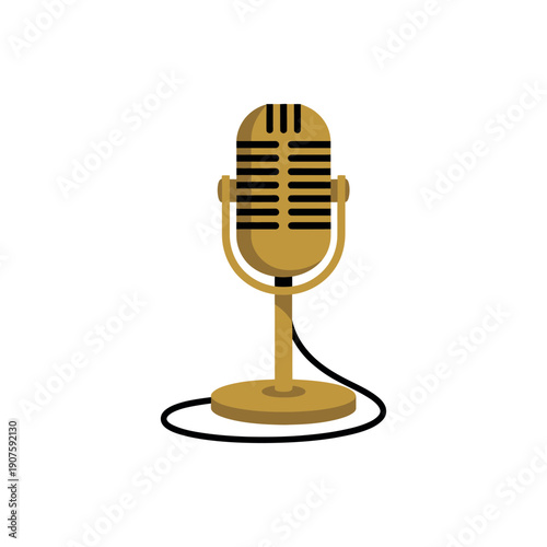 Vintage gold microphone illustration on a white background simple studio equipment