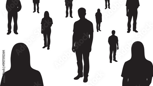 Silhouettes of people standing in a crowd formation together