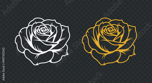 Two roses in contrasting colors white outline and golden yellow fill