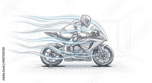 Motorcycle Rider Speed Aerodynamics Illustration.