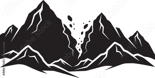 Dramatic Black and White Mountain Range Landscape Illustration