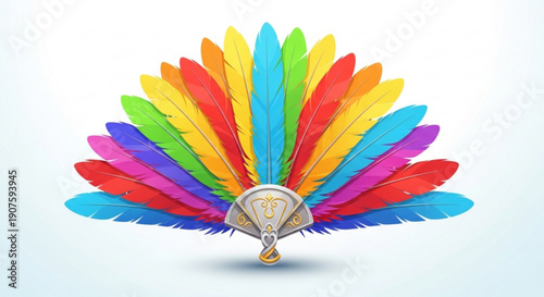 Rainbow Feather Headdress Isolated on White Background