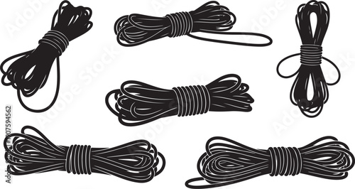 Collection of black ropes and cords in various bundles