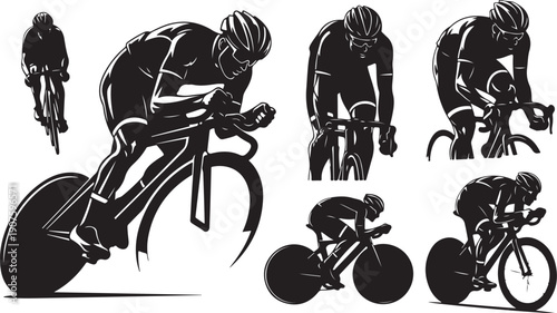 Cyclists in Motion Silhouette Illustrations for Sports and Fitness