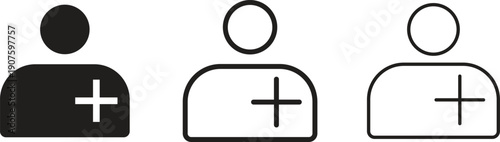 Add User Icons Vector Set – New Account and Profile Plus Symbols