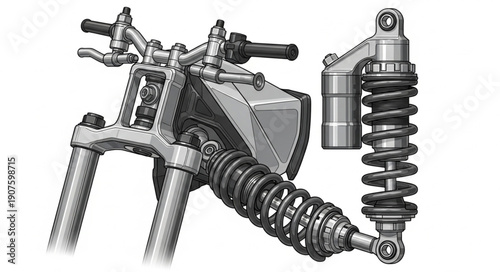 Motorcycle Suspension System Components Detailed Illustration.