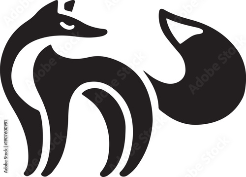  Fox Silhouette in Playful Pose with Curved Body and Bushy Tail Vector Illustration
