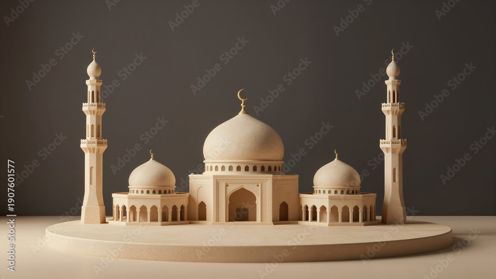 Fototapeta premium Minimalist 3D Rendered Mosque Architecture Building with Islamic Symbol Decoration
