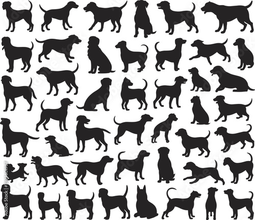 Extensive collection of black dog silhouettes in various breeds and poses animal